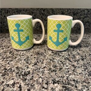 Nautical Anchor Design Ceramic Coffee Mugs - Green and Blue